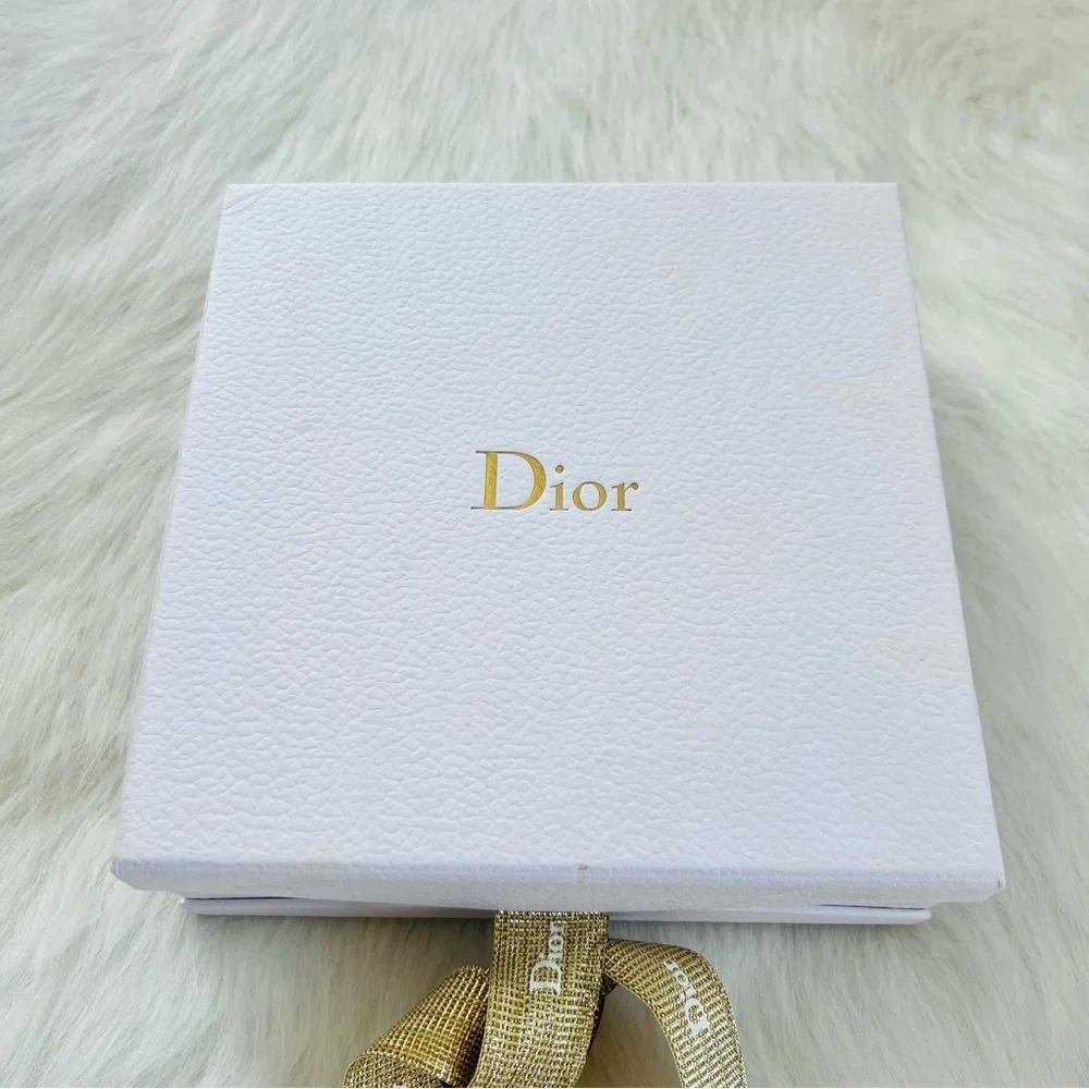 Dior Iconic White Pebbled Texture Gift Box with Gold Dancing Dior Logo Ribbon